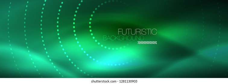 Blue neon dotted circles abstract background, technology energy, vector illustration