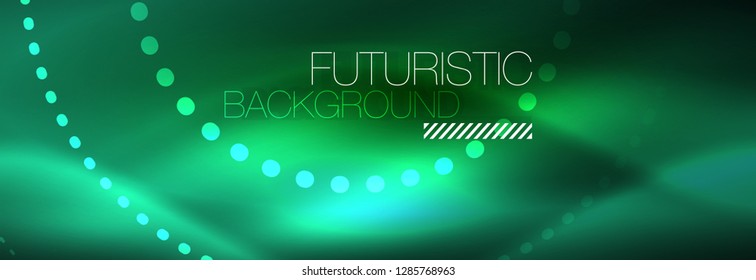 Blue neon dotted circles abstract background, technology energy, vector illustration