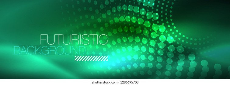 Blue neon dotted circles abstract background, technology energy, vector illustration