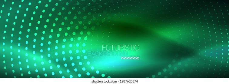 Blue neon dotted circles abstract background, technology energy, vector illustration