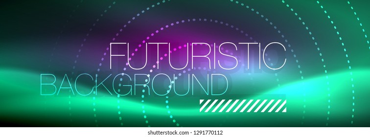 Blue neon dotted circles abstract background, technology energy, vector illustration