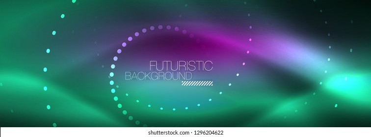Blue neon dotted circles abstract background, technology energy, vector illustration