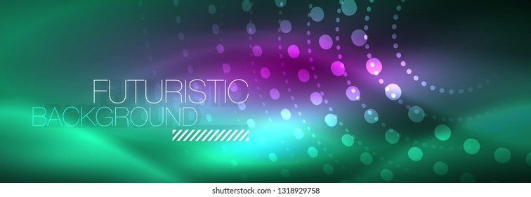 Blue neon dotted circles abstract background, technology energy, vector illustration