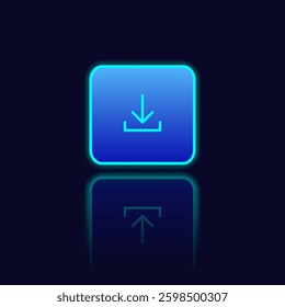 Blue neon download vector button.