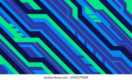 Blue neon dynamic abstract futuristic background. Cyberpunk concept geometric lines horizontal illustration.