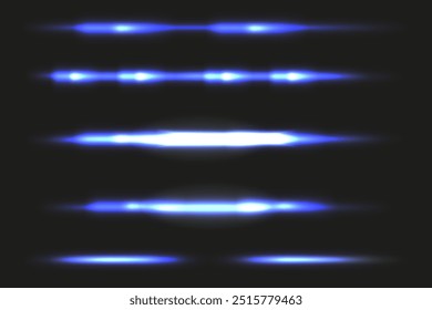 Fundo preto isolado da coleção de linhas de efeito de néon azul. Conjunto de luz laser. Realce a ilustração vetorial. EPS 10