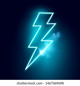 A Blue Neon Electric Lightning Bolt Vector Sign.