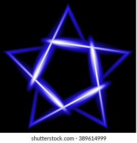 Blue neon five-pointed star, black background