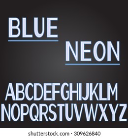 Blue neon font with black background 