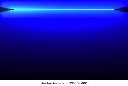 Blue neon frame or neon lights sign on dark background. Geometric glow outline shape, glowing laser lines, background with space for your text.