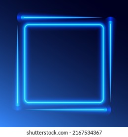 Blue neon frame with lines, dark gradient background, vector illustration.