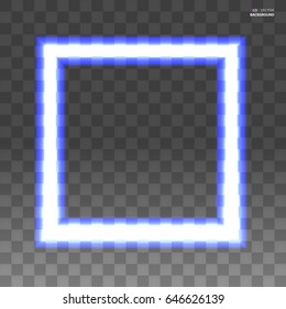 Blue neon frame on a transparent background, vector abstract illustration.