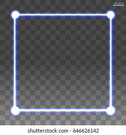 Marco de neón azul sobre un fondo transparente, ilustración abstracta vectorial.