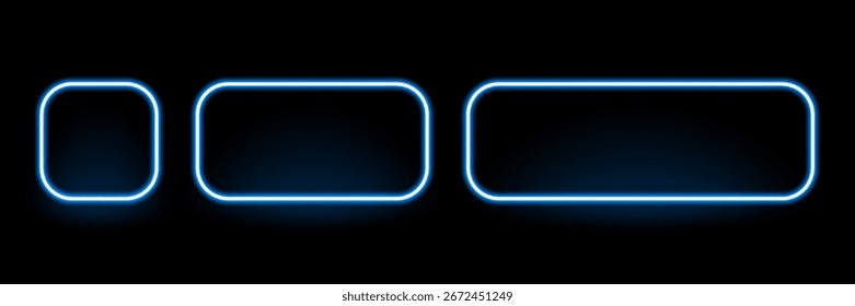 Conjunto de marco de neón azul para un diseño moderno con efecto de brillo futurista. Caja de luz Abstractas o borde para proyectos publicitarios y creativos.