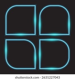 Blue neon frames, glowing rounded square shapes, vector illustration.
