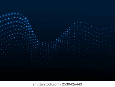 Blue neon futuristic dotted wavy lines abstract technology background. Hi-tech vector glowing design