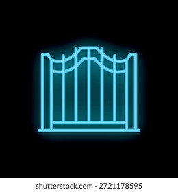 Puerta de neón azul brillante en la oscuridad, un símbolo de entrada, seguridad y exclusividad