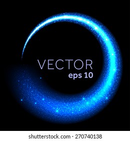 Blue neon glittering star dust circle