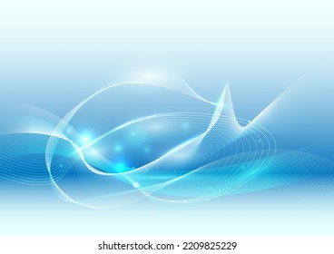 Blue Neon Glow Light, White and Blue Dynamic Waves Futuristic Technology Abstract Background, Hi-tech, Internet, Network, Telecoms, Ocean Wave, Water Flow, Cleanness, Creativity, Innovation Concept