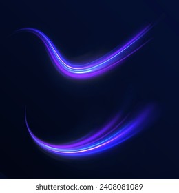 Curvas brillantes de neón azul esparcidas con chispas brillantes. abstracto vector cósmico de neón azul. efecto luminoso, ovalado, círculo. Efecto de luz de línea azul curvo. 