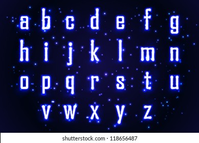 Blue neon glowing english alphabet