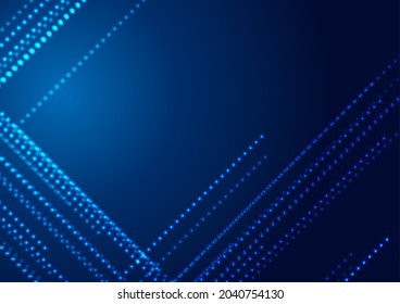 Blue neon glowing futuristic particles abstract hi-tech background. Vector geometric design