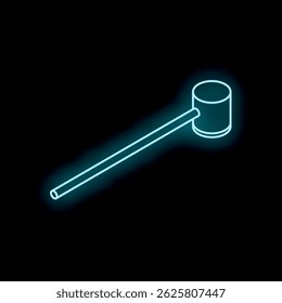 Blue neon glowing judge gavel giving the verdict on a black background