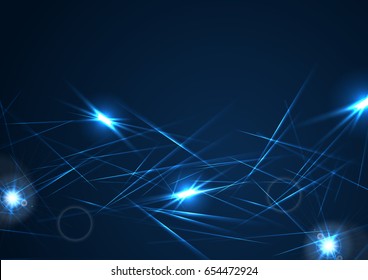 Blue neon glowing laser beams stripes abstract vector background
