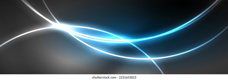 Blue neon glowing lines, magic energy space light concept, abstract background wallpaper design