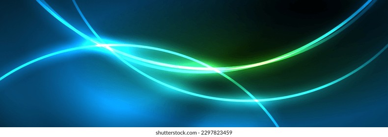 Blue neon glowing lines, magic energy space light concept, abstract background wallpaper design