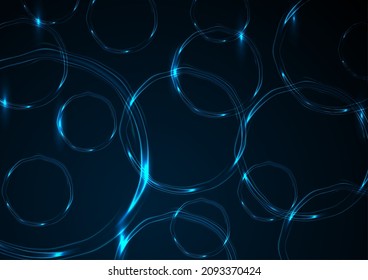 Blue neon glowing smooth circles abstract background. Vector geometric design