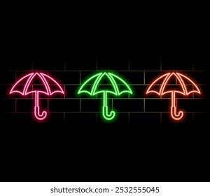 Blue neon glowing umbrella, vector illustration..2.