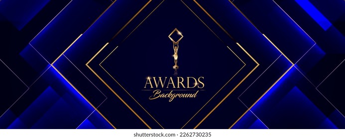 Blue Neon Golden Square Shine Background. Award Luxury Background. Line Premium Design Template.  