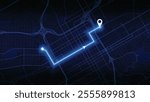 blue neon GPS road map of Birmingham with the arrow that moves to the point of destination
