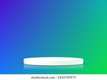 blue and neon green background vector 3d with white podium. 3D abstract studio room with pedestal podium. Space for selling products on the website. Vector illustration.