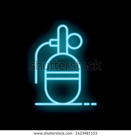 Blue neon grenade glowing on dark background