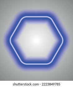 Blue neon hexagon. Geometric shapes in a neon design. Materials for signs, presentations, etc. Vector graphics.