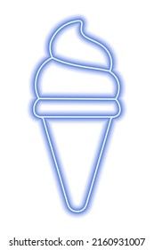 Blue neon ice cream silhouette in waffle cone on a white background