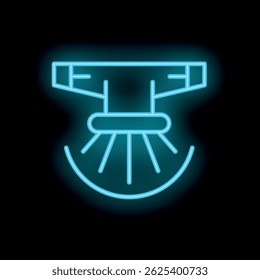 Blue neon icon of an agricultural drone spraying crops with a dark background