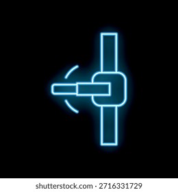 Icono de neón azul de una puerta de barrera automática que se cierra sobre fondo negro