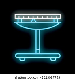 Blue neon icon of a barbecue grill with a round brazier on a black background