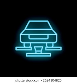 Blue neon icon of a car being lifted on a hydraulic lift, evoking auto repair, maintenance, and service