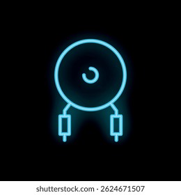 Blue neon icon of a dreamcatcher, a sacred object in some cultures, glowing against a black background
