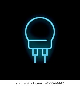 Blue neon icon of an electronic transistor component glowing on black background