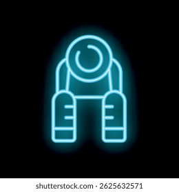 Blue neon icon of a hand grip exerciser glowing on a black background