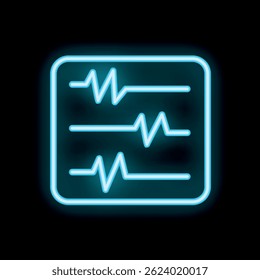 Blue neon icon of a heartbeat showing on a medical monitor ekg screen