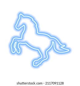 Blue neon icon of horse isolated on white. Vector illustration