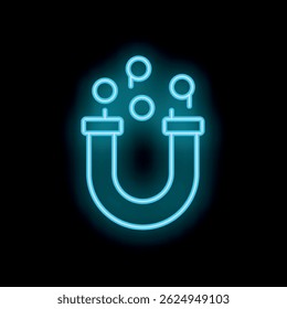 Blue neon icon of a magnet attracting leads, representing the concept of inbound marketing