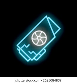 Blue neon icon of a modern graphics processing unit, illustrating the concept of gpu mining for cryptocurrency