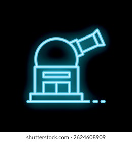 Blue neon icon of an observatory housing a telescope for astronomical observation